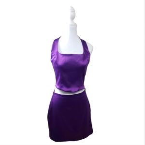House of Harlow Satin halter crop 2 piece mini skirt set. Purple. Size M